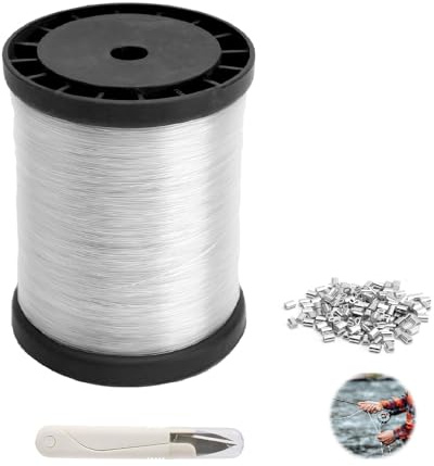 ZMDMAH Filo di Nylon, Resistente Agli Strappi Filo Nylon Trasparente con 120 Manicotti ad Anello di Aggraffatura in Alluminio e 1 Forbice, Lenza da Pesca per fai da te Pesca Artigianato Gioielli