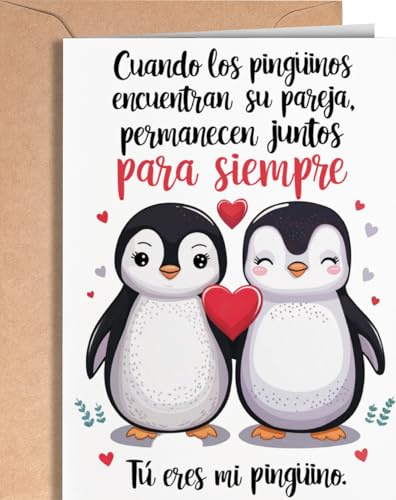 Tarjeta de Aniversario para Hombre, Mujer - Tarjeta de Aniversario para Marido, Novio, Novia - Tarjeta de San Valentín para Pareja - Regalo de Feliz Aniversario para él o ella -Pinguino Greeting EU 88