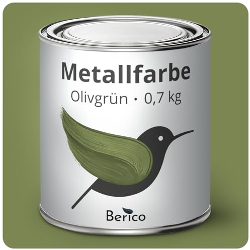 Berico Metallfarbe - Olivgrün/Khaki - 0,7 Kg - 4in1 Premium Metallschutzlack - Direkt auf Rost - Für Stahl, Zink, Aluminium, Kupfer und Eisen