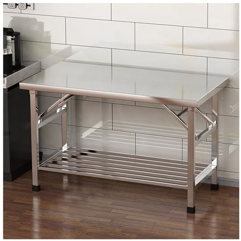 Tavolo da Lavoro in Acciaio Inossidabile 304 Rinforzato a Doppio Strato Banco da Lavoro per Cucine Professionali Tavolo Pieghevole da Campeggio per Esterni Facile da Pulire Altezza 55/72 centimeters