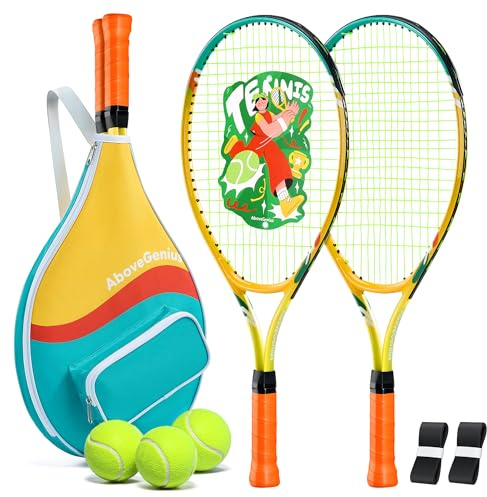 AboveGenius 23 inch Kids Tennis Racket Set for Junior Youth Age 6-8, Beginner Tennis Racquet Kit for Kids with 3 Balls & Carry Case, Ultra Lightweight Training Equipment for Boys Girls