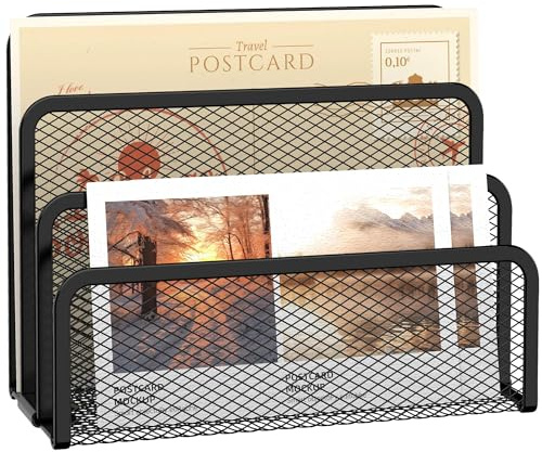 SUPEASY Mail Organiser for Desk, Mesh Metal Mail Holder Countertop with 3-Slot, Letter Sorter File Holder, Office Envelope Organiser for Mails(black)