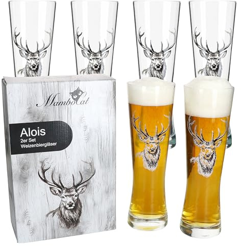 MamboCat Alois 6er Set Weizengläser | klassische Biergläser mit Hirsch-Motiv für stilvollen Biergenuss | Geschenkverpackung inklusive