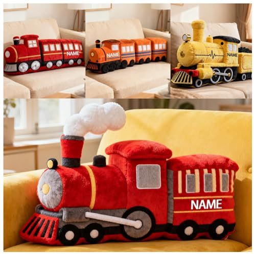 XIAO.Z Cuscino a forma di treno personalizzato, nome personalizzato 2D stampato treno gettare cuscino divano decorativo ripieno cuscini decorazione