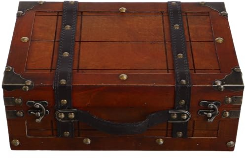 DOITOOL Baúl de Madera Pequeño Estilo Vintage Acabado Antiguo, Caja de Almacenamiento para Joyas Portátil, Maleta Decorativa Resistente para Organizar Baratijas y Accesorios