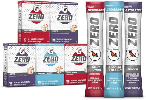 Gatorade G Zero Powder, Fruit Punch Variety Pack, 0.10oz Individual Packets (50 Pack)