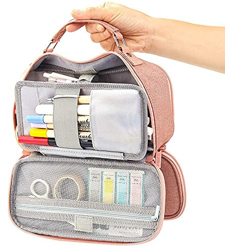 EULANT Astuccio Scuola,Astuccio Grande con 3 Scomparti per Elementare Medie Superiore Studenti,Astuccio Portapenne/Trousse Cosmetici Ragazza,Rosa