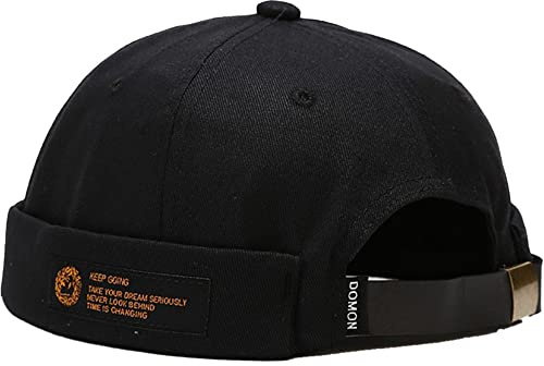 Mens Womens Docker Cap Denim Brimless Hats Beanie Worker Sailor Rolled Cuff Retro with Adjustable Cuff Harbour Lightweight Fisherman Summer Waterproof Brimless Worker Sailor Hat (Black)