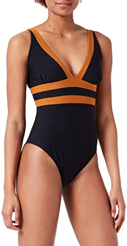 Haute pression Femme T1018 Co1 Maillot de bain une pi ce, Noir/Caramel, 44 Grande taille EU