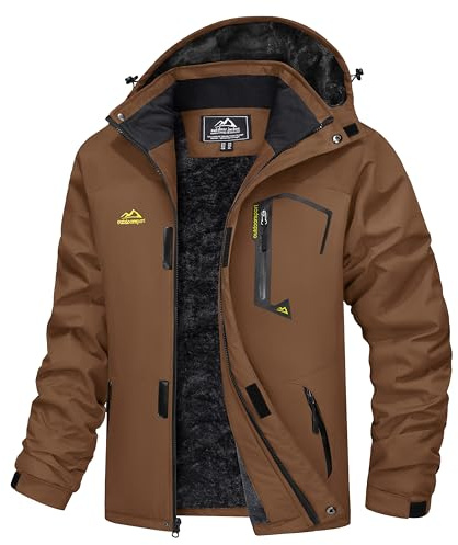MAGCOMSEN Winter Coats For Men Ski Snowboard Jacket Tactical Work Jacket Snow Waterproof Fleece Jackets with Multi-Pockets Coffee XL