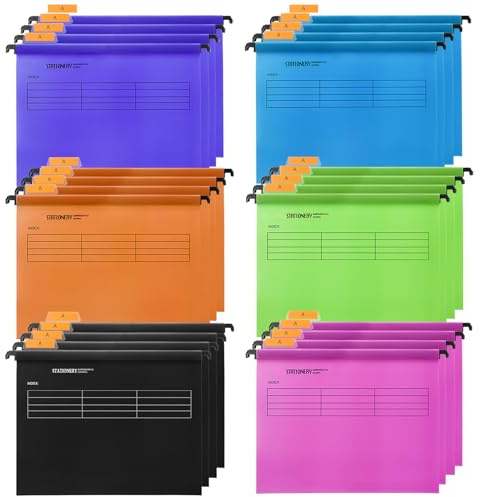 Toowood 24PCS Dossiers Suspendus A4 - Pochettes à Levier en PP pour Tiroir, Classement Rapide des Documents (6 Couleurs)