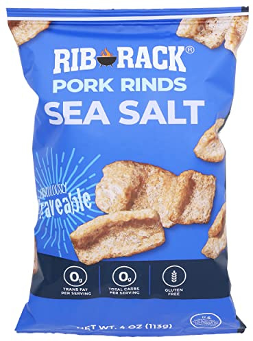 Rib Rack Sea Salt Flavored Pork Rinds, Gluten Free, 4 Ounces (Pack Of 12)