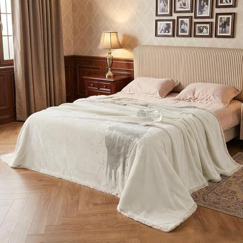Catalonia Classy vattentätt sängöverkast och sofföverdrag – gosig filt överdrag och soffskydd – vattenavvisande fleece sherpa filt för säng och soffa – 203 x 229 cm kamel/brungrå