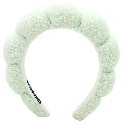 Ycfish Puffy Makeup Headband Spa Headband for Women, Sponge & Terry Towel Cloth Fabric, Cute Skincare Headband for Face Washing, Makeup Removal, Shower, Facial Mask (Green)
