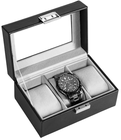 ProCase Watch Box for Men, 3 Slot Watch Display Case Mens Watch Box Organizer, Watch Cases for Men Watch Storage, Watch Holder Organizer with Glass Lid -3 Slot, Black