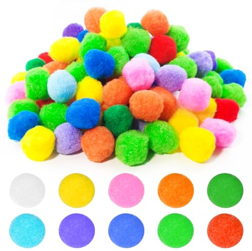Sinofort 100 Stück 4cm Pompons zum Basteln, Bunt Mini Pompons, Filzkugeln Bunt für Partydekoration, Girlanden, Quasten, Haarschmuck, Kleidung