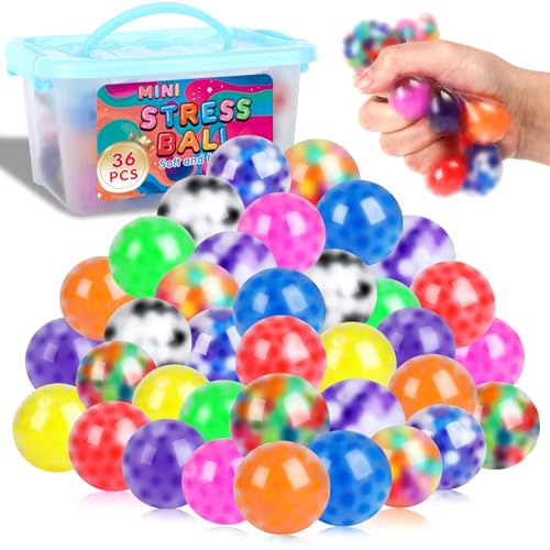 36 Pack Squishy Ball, Stress Balls Bulk for Adults, Mini Stress Balls, Anti-Anxiety and Fidget Balls to Relax, Birthday Gifts, Easter Stress Relief Fidget Balls, Easter Basket Stuffers