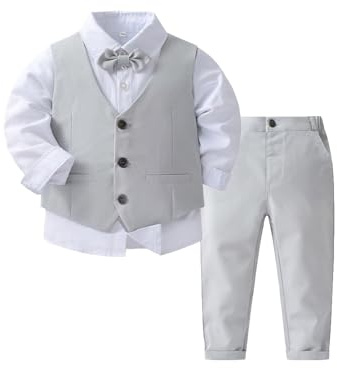 Miutii Baby pojkar gentleman kostym set långärmad skjorta väst byxor barn festliga kläder för födelsedag dop festlig bröllop kostym