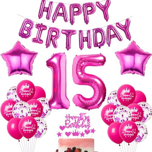 Palloncini Rosa 15 Anni Compleanno Ragazza - Decorazioni Festa