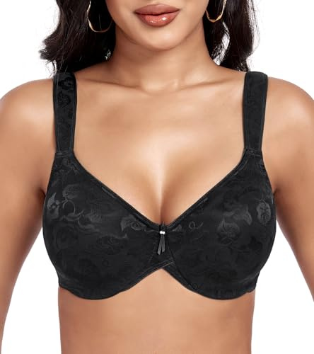 DotVol Women's Non Padded Underwire Minimiser Comfortable Supportive Full Coverage Everyday Bra(Black,38F)