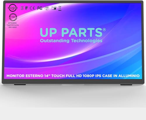 UP PARTS® Monitor Portatile, Monitor touchscreen, Schermo portatile, 140AT – 14 Alluminio, Touchscreen,Full HD 1920x1200, IPS, USB-C e HDMI, Ultra Sottile, Leggero, Altoparlanti, Azienda Italiana
