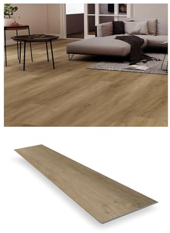 Sol en vinyle à clic de qualité supérieure - Style maison de campagne - 2,782 m² - Sol avec isolation phonique intégrée - 1220 x 228 x 4,5 mm - Compatible avec le chauffage au sol (2454 chêne Marga