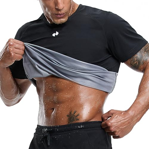 HOTSUIT Sauna Shirt for Men Waist trainer Sauna suits with t-shirt for Weight loss Heart trapping Sweat suits with Short Sleeve for Boxing on Gym Fitness