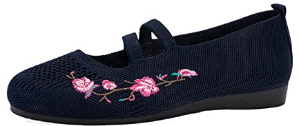 VBEDKDEB Ballerines plates confortables pour femme - Couleur unie - Respirantes - Tricot exquis - Broderie exquise - Chaussures plates confortables - Ballerines bleues pour femme, Marine, 39 EU