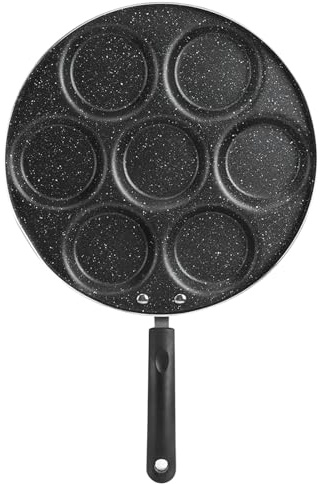 Phefop Sartén de 7 Orificios, Sartén Antiadherente para Múltiples Huevos para Placas de Gas y Cerámica, Máquina de Desayuno de Aluminio para Huevos, Hamburguesas y Panqueques