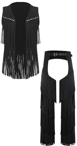 renvena herrar mocka väst topp tofsar chaps byxor överbyxor cowboy sheriff kostym vintage hippie outfit temafest karneval