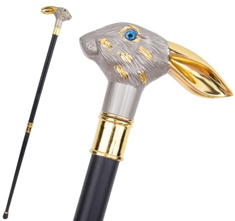 Bastón de Caballero con Orejas Largas de Conejo, Dorado y Plateado de 36 Pulgadas Soporte Resistente para Uso Diario Decoración y Cosplay
