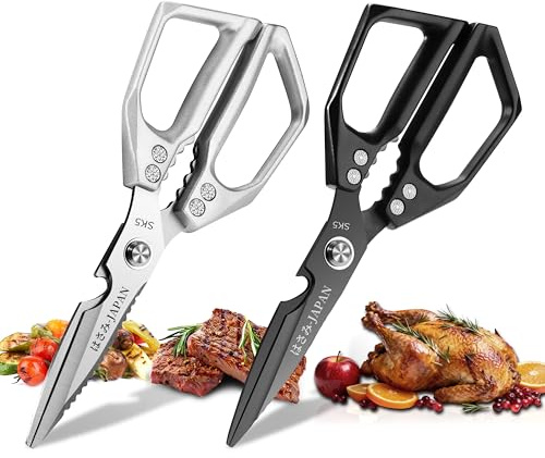 Set di Forbici da Cucina: Forbici Professionali per Pollame,Forbici da Cucina Affilate in Acciaio Inossidabile,Adatte per Tacchino,Ossa,Carne Arrosto e Verdure,Regali Per la Cucina,Argento
