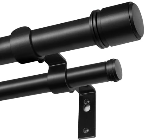 BOLITE Double Curtain Pole 167-305 cm, 25 mm Extendable Black Curtain Pole | Metal Long Curtain Rail, Heavy Duty, Wall Mounted, Easy to Install, with Brackets and Ends, for Door, Living Room, Bedroom