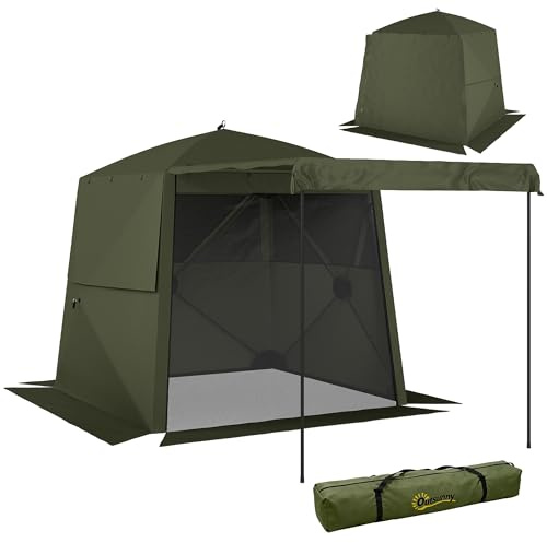 Outsunny Pavillon 2x2m Wasserdicht Stabil Winterfest Pop-up Faltpavillon mit 4 Seitenteilen Netzfenstern Vortür UV 30+ Faltbar Partyzelt GartenzeltGartenpavillon für Camping Garten Festival, Grün