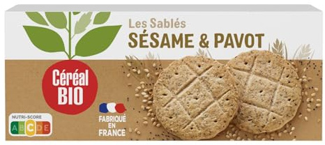 CEREAL BIO - Biscuits Sablés au Sésame Toasté et Graines de Pavot Bleu Bio - Source de Fibres - les 6 sachets de 2 - 132 g - Le Lot De 5