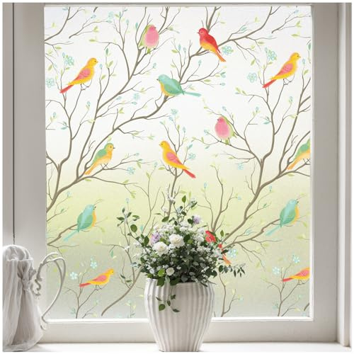Coavas Stained Glass Window Film, Decorative Frosted Glass Window Privacy Film, Static Cling Non-Adhesive Windows Sticker for Front Door Bathroom Heat Control Anti UV, 17.5 x 78.7 Inches