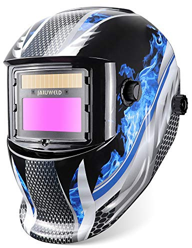 JALUWELD Masque De Soudure Automatique,Casque Soudure Auto Assombrissement Solaire Grande Vue Casque de Soudure DIN 9-13 Arc Tig Mig(avec 5 Protecteurs)