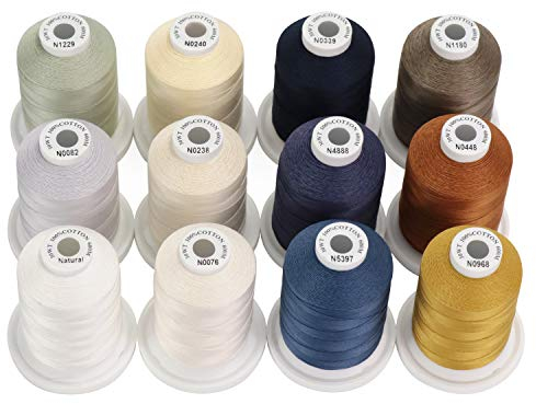 New brothread 12 Neutrale&Jean Farben Mehrzweck 100% Mercerisierte Baumwollfaden 30WT (50S/3) 600M zum Quilten, Nähen und Sticken