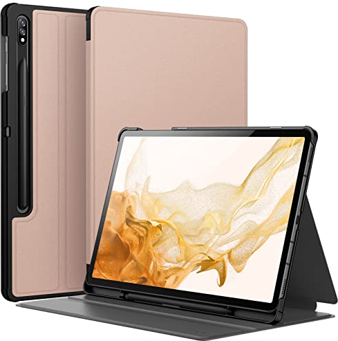 JETech Hülle für Samsung Galaxy Tab S8 Plus 2022 / S7 FE 2021 / S7 Plus 2020 12,4 Zoll mit S Pen Halter, Schlank Folio Ständer Tablet Schutzhülle, Multi-Winkel Ansehen (Roségold)