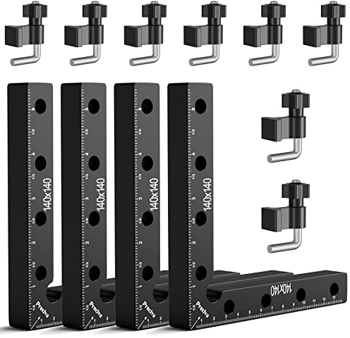 Preciva 90 Degree Right Angle Positioning Square Clamp, Aluminum Alloy Right Angle Clamp,Professional Woodworking Tools Woodworking Block for Picture Frames Cabinet Drawers - 4 Sets （14cm/5.5