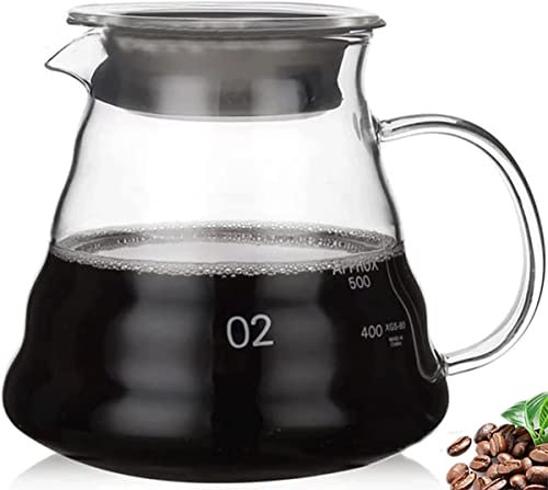 Servidor de café de vidrio para cafetera de goteo, jarra de café de vidrio estándar, cafetera con tapa, transparente, 02 600 ml (20 onzas)