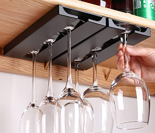runruii Vinglashållare under hylla skåp vinglasställ plast stamvareställ glasvaror torkförvaring hängare för kök, bar och restaurang (svart-2-pack)