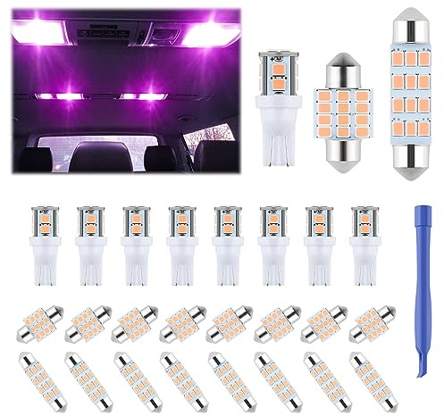 iFunyLED 24 Pieces Dome Light LED Car Interior Bulb Kit Set 194 T10 DE3175 578 31mm 42mm Bulbs Interior Replacement Lights for Car Map License Plate Door Side Marker Cornering Trunk Light - Purple