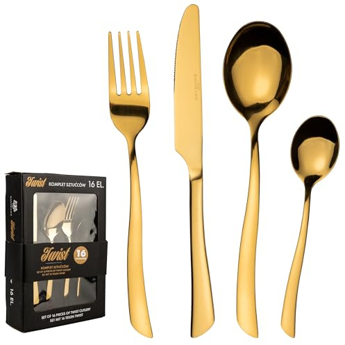 KARL HAUSMANN Set Posate 4 Persone, 16 Pezzi in Acciaio Inox Oro - Servizio Posate con Coltelli Forchette Cucchiai Cucchiaini e Forchettine da Dessert, Finitura Lucida, Lavabili in Lavastoviglie