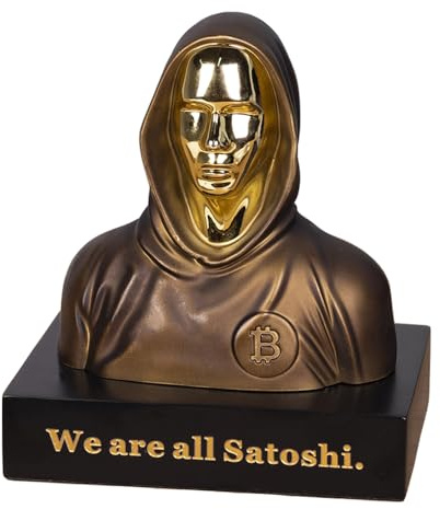 HumblePleb Handmade 6 BTC Satoshi Nakamoto Figure Resin Bitcoin Statue Bronze Finish Gift for Bitcoiners
