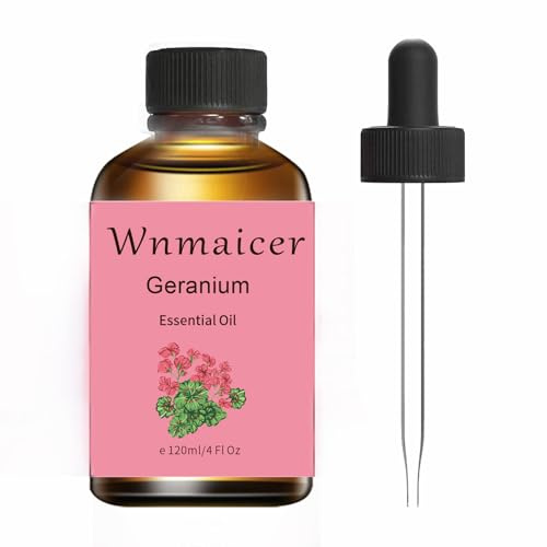 Wnmaicer Geranium Essential Oil 4 Fl Oz - Premium Geranium Oil for Skin, Massage, Aromatherapy, Hair & DIY 120ml