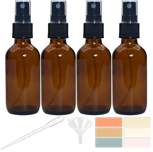 Zkupanx 4 PACK 2 oz Amber Small Glass Spray Bottles, Empty Spray Bottle for Hair, Plants, Perfume - Fine Mist, 2oz Mini Spray Bottle