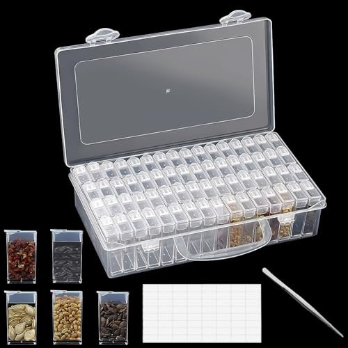 TOATELU 64 Slots Saatgut Aufbewahrungsbox: Samen Organizer mit Etiketten und Pinzette, Saatgut Aufbewahrung, Transparente Sortierboxen für Blumensamen Gemüsesamen Kleinteile Ohrring Schrauben