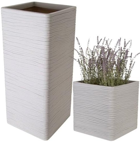 STORM TRADING GROUP Stone Effect Amalfi Square & Tall Flower Planters Ideal For Home, Balconies, Gardens, Greenhouses & Patios (2, Amalfi Tall (60cm Height))