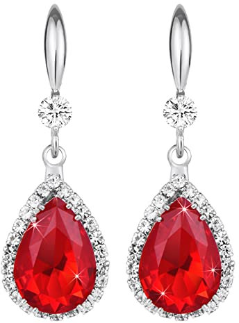 Linawe Rote Ohrringe Silber Schmuck Set Damen, Hängend Tropfen Schleifen Ohrringe, Kristall Diamant Modeschmuck, Moissanite Hochzeit